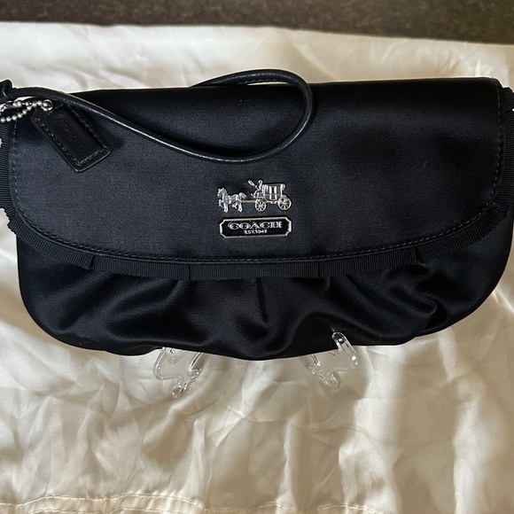 Coach Black Satin Clutch/Wristlet Bag with Silver Details - Picture 1 of 10